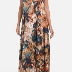 Nicole Miller Watercolor Floral Maxi Slip Dress Spaghetti Strap Silhouette SZ S